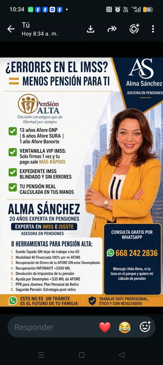 Información de Alma Sánchez sobre Pensión Alta y servicios de asesoría